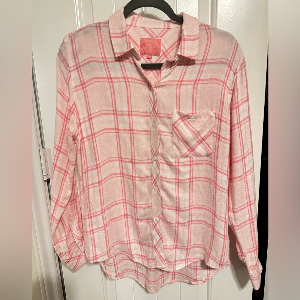 Rails Pink Hunter Love Button Down Flannel Blouse